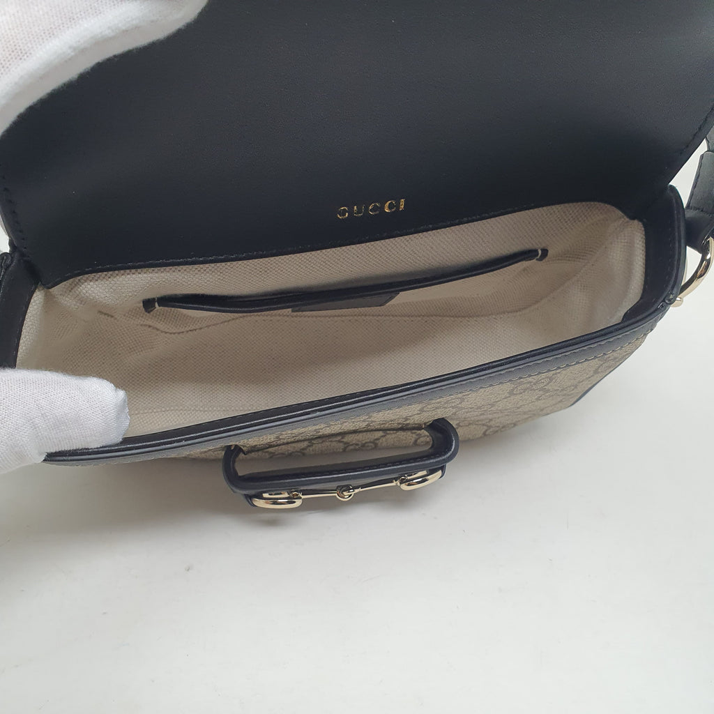 GUCCI HORSEBIT 1955 BLACK AND BEIGE MINI